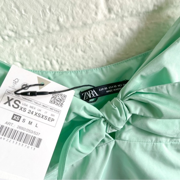 NWT Zara One Puff Shoulder Green Crop Top - Picture 4 of 16